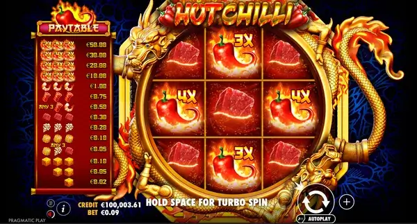 Hot Chillies Slot controls layout with spin and autoplay buttons